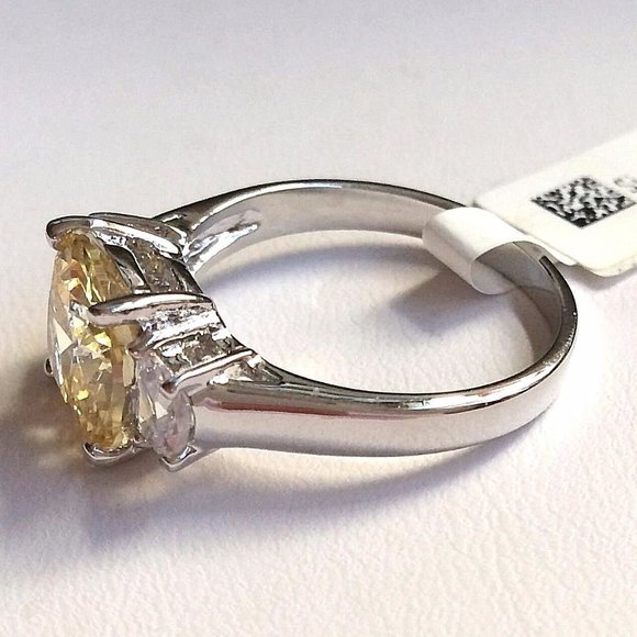 Citrine Cocktail Ring Size 10 Yellow Cubic Zirconia Simulated Silver Plated - Picture 6 of 8